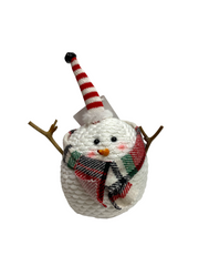 Evergreen Fabric Whimsical Snowman Table Decor, Red Strips Hat