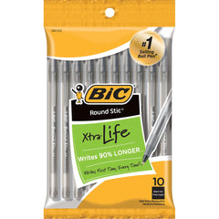 Bic Xtra Life Round Stic Black Ink Pens 10ct
