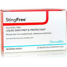 StingFree Liquid Skin Prep & Shield (Alcohol Free)- 50 Count