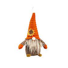 Evergreen Fabric Fall Gnome with Knit Sunflower Hat Hanging Decor