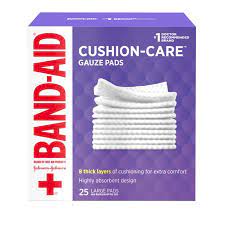 Band-Aid Cushion-Care Gauze Pads- 25 Large Pads