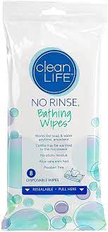 Clean Life No Rinse Bathing Wipes 8 Disposable Wipes