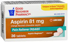 Good Neighbor Pharmacy 81mg Aspirin Low Dose Chewable (36 orange flavor tablets)