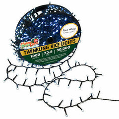 Holiday Bright Lights Pure White Green Cord Twinkling Rice Lights 73.8ft