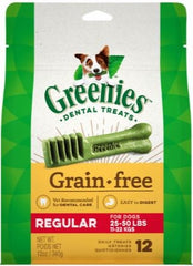 Greenies Dental Treats Grain-Free Regular For Dogs 25-50lbs Daily Treats 12ct