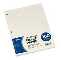 Tops Reinforced Filler Paper Wide Rule 10.5" x 8" (100 sheets)