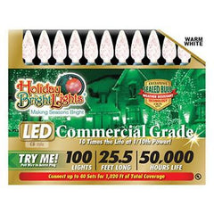 Holiday Bright Lights Warm White Commercial Grade C6 LED Lights 34ft