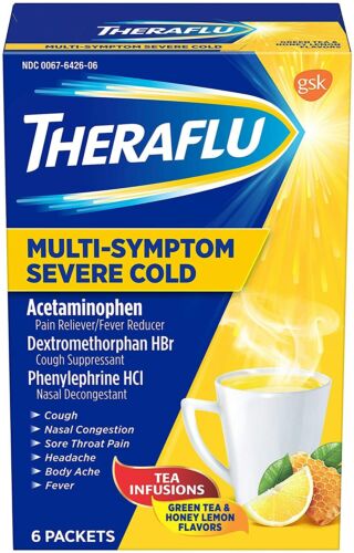 Theraflu Multi-Symptom Severe Cold Green Tea & Honey Lemon Flavor (6 packets)