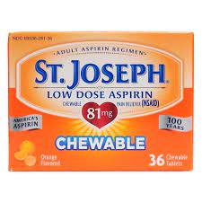 St Joseph 81mg Low Dose Aspirin Chewable (36 orange flavored tablets)